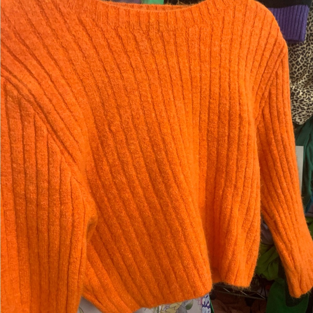 Zara Bright Orange Ribbed Crewneck Sweater — Women's